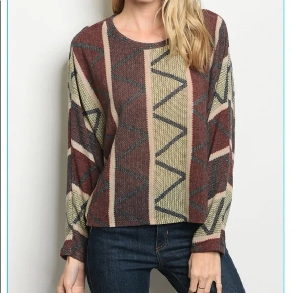 ⚡️ SALE Earthy Multi Printed Dolman Sleeve Top - Picture 3 of 6